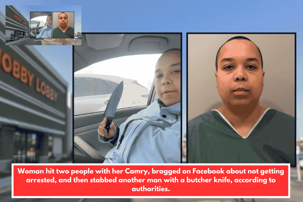 Woman hit two people with her Camry, bragged on Facebook about not getting arrested, and then stabbed another man with a butcher knife, according to authorities.