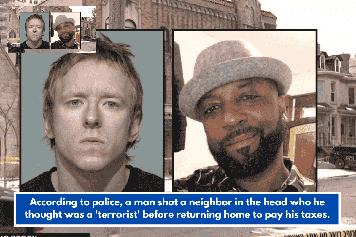 According to police, a man shot a neighbor in the head who he thought was a 'terrorist' before returning home to pay his taxes.