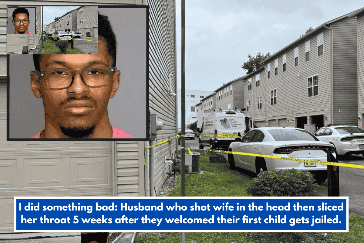 I did something bad: Husband who shot wife in the head then sliced her throat 5 weeks after they welcomed their first child gets jailed.