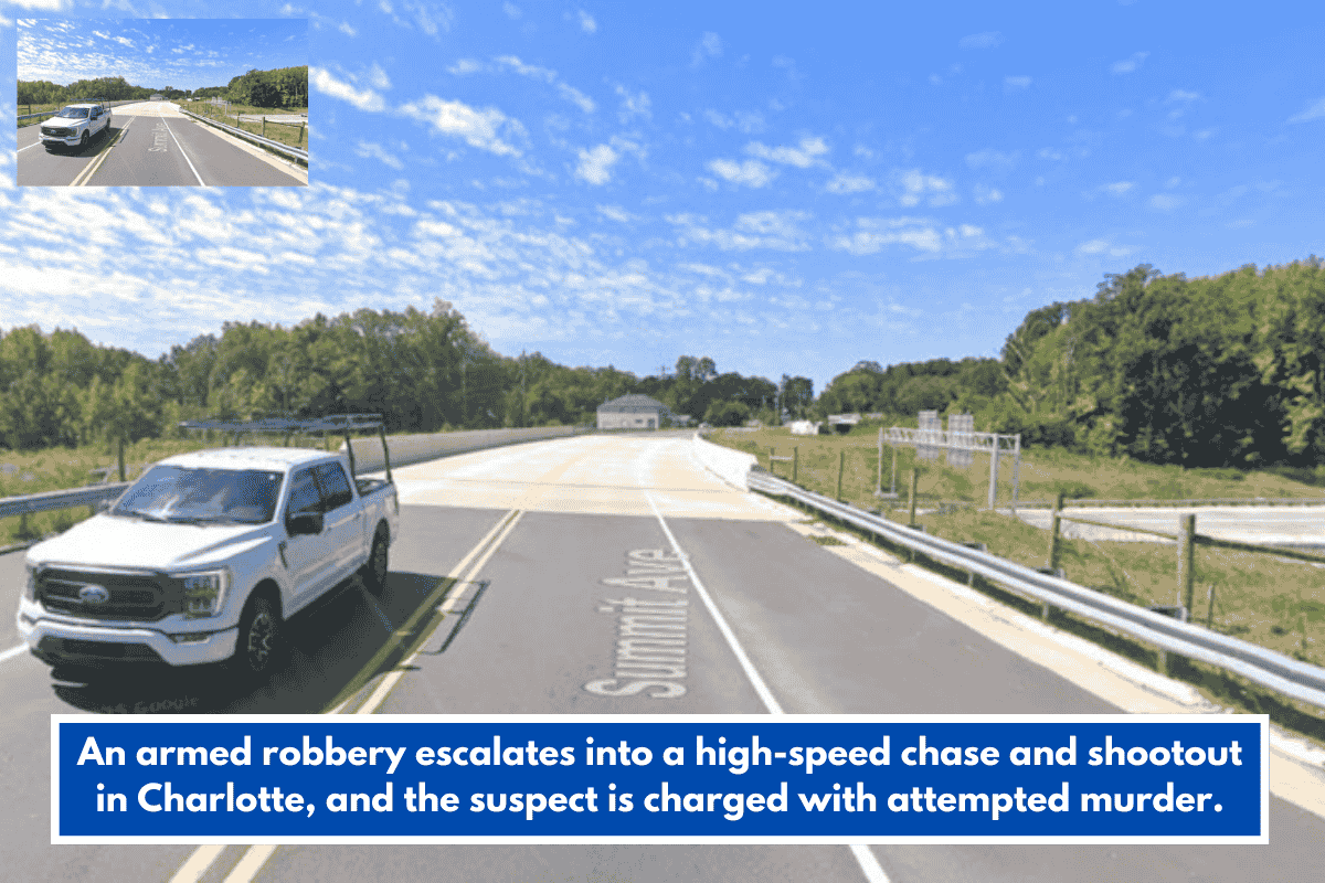 An armed robbery escalates into a high-speed chase and shootout in Charlotte, and the suspect is charged with attempted murder.