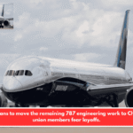 Boeing plans to move the remaining 787 engineering work to Charleston; union members fear layoffs.