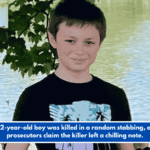 A 12-year-old boy was killed in a random stabbing, and prosecutors claim the killer left a chilling note.