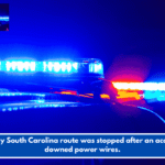 A busy South Carolina route was stopped after an accident downed power wires.