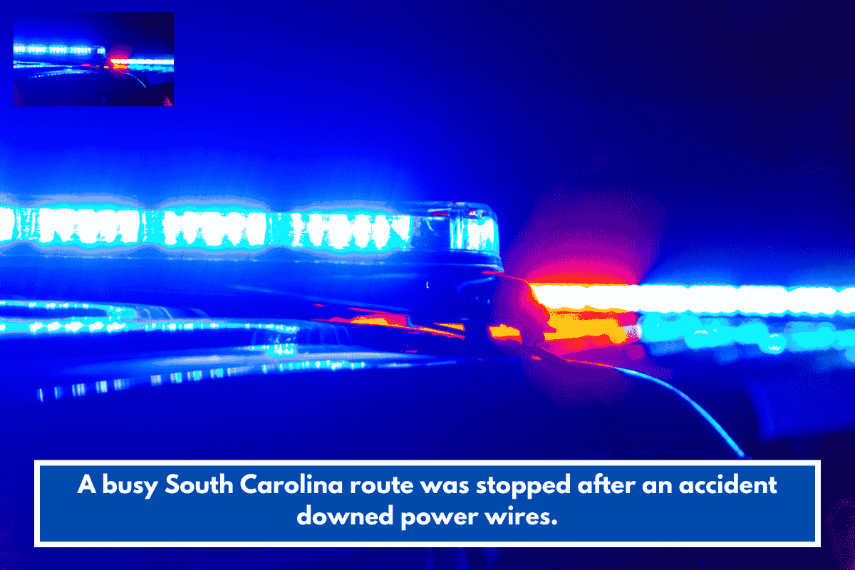 A busy South Carolina route was stopped after an accident downed power wires.