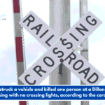 A train struck a vehicle and killed one person at a Dillon County crossing with no crossing lights, according to the coroner.