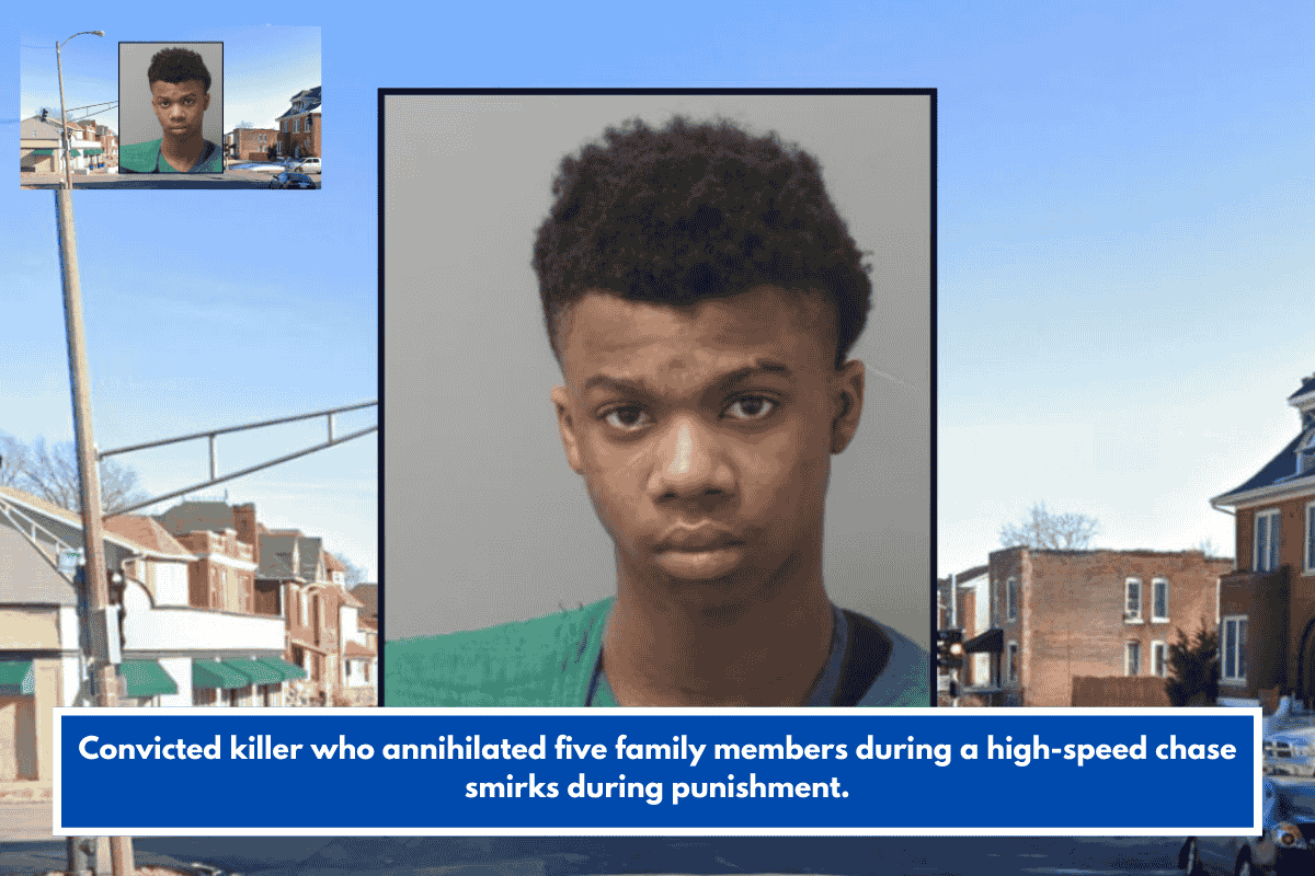 Convicted killer who annihilated five family members during a high-speed chase smirks during punishment.