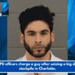 CMPD officers charge a guy after seizing a big drug stockpile in Charlotte.