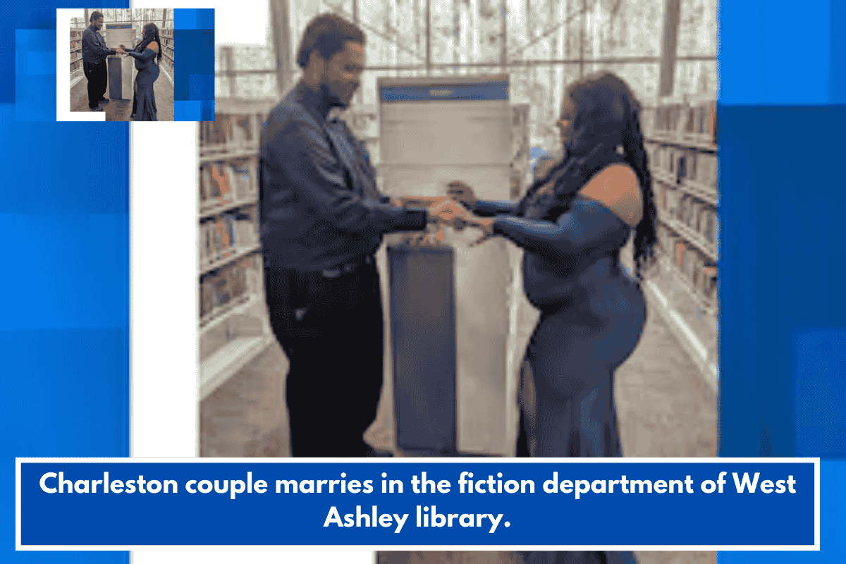 Charleston couple marries in the fiction department of West Ashley library.