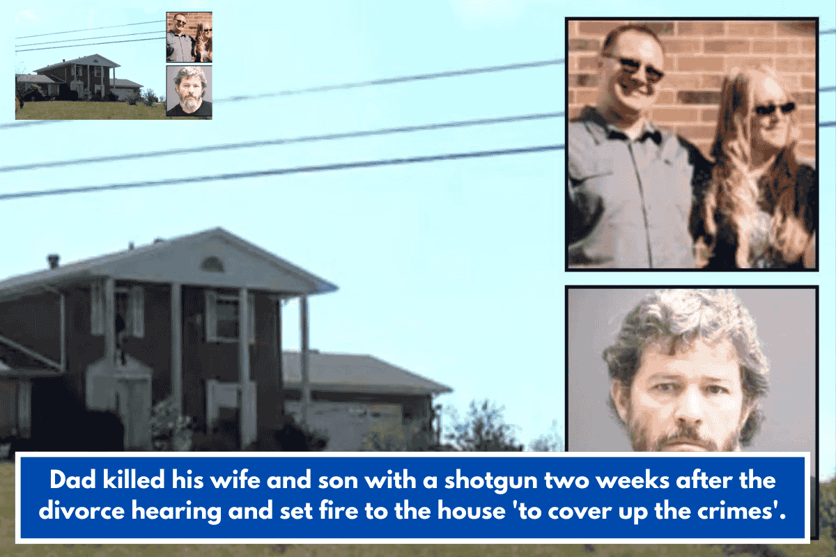 Dad killed his wife and son with a shotgun two weeks after the divorce hearing and set fire to the house 'to cover up the crimes'.