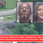 A man choked and stabbed his mother to death hours after deputies arrived at her home because he refused to let her leave. Authorities