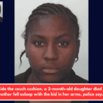 Mostly inside the couch cushion, a 2-month-old daughter died after her mother fell asleep with the kid in her arms, police say.