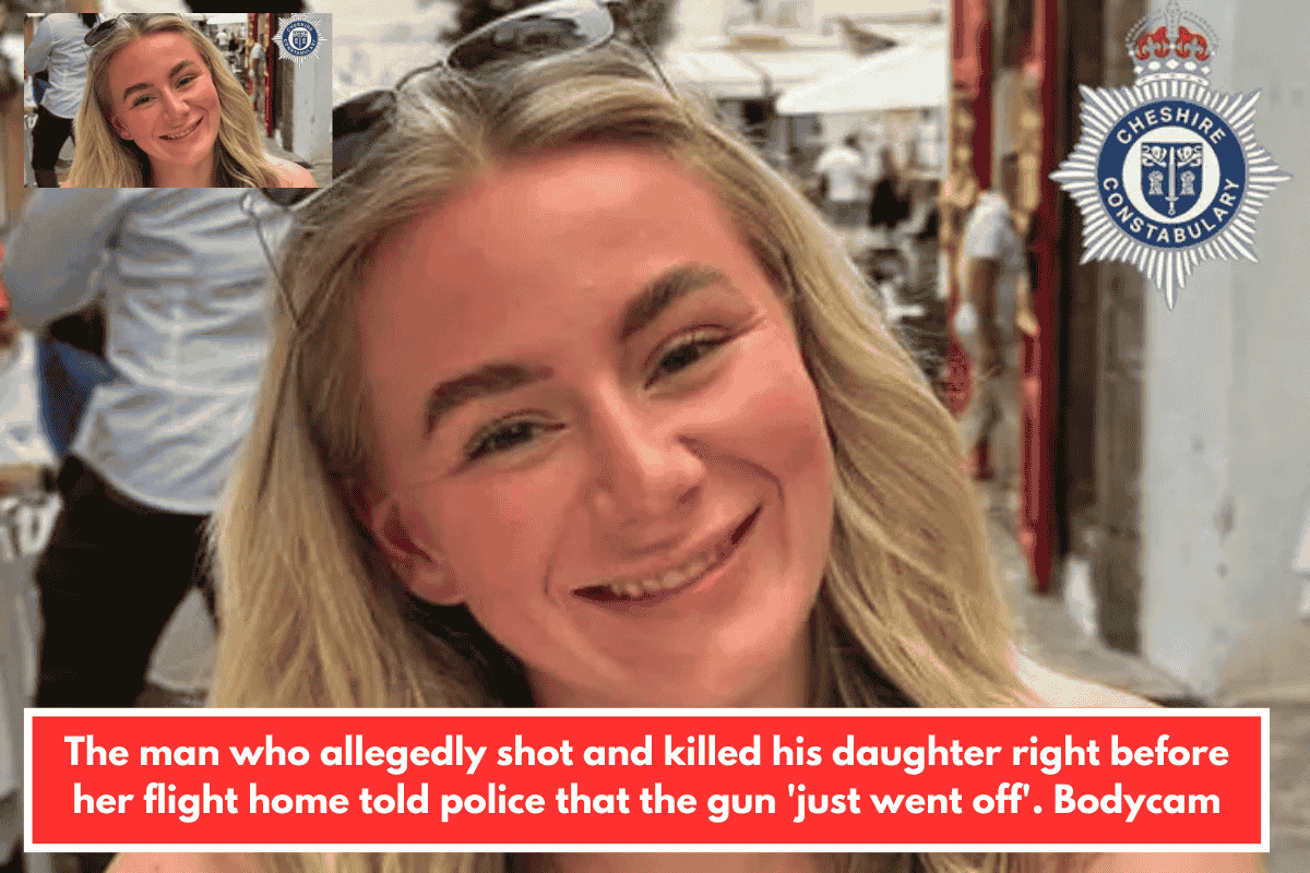 The man who allegedly shot and killed his daughter right before her flight home told police that the gun 'just went off'. Bodycam
