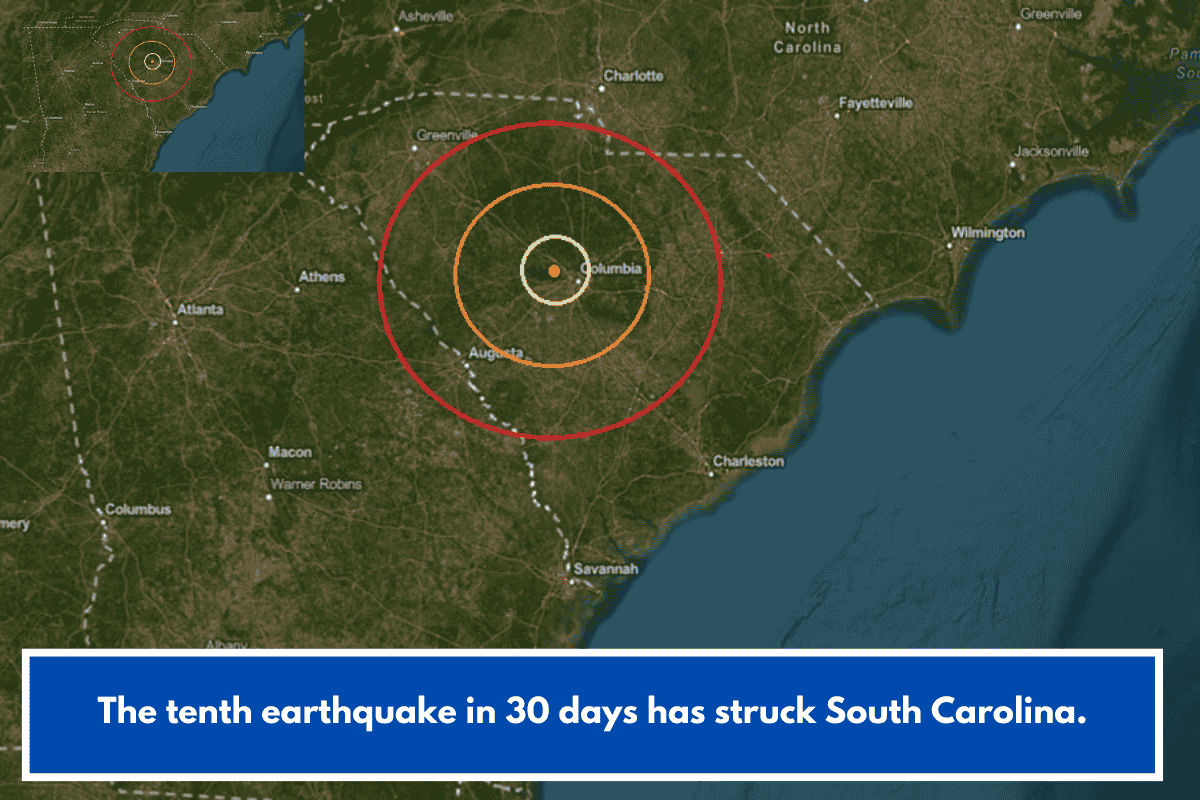 The tenth earthquake in 30 days has struck South Carolina.