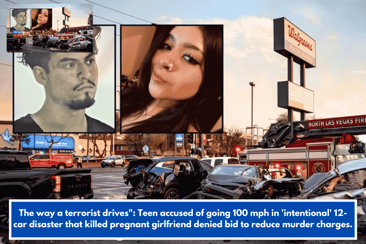 The way a terrorist drives": Teen accused of going 100 mph in 'intentional' 12-car disaster that killed pregnant girlfriend denied bid to reduce murder charges.
