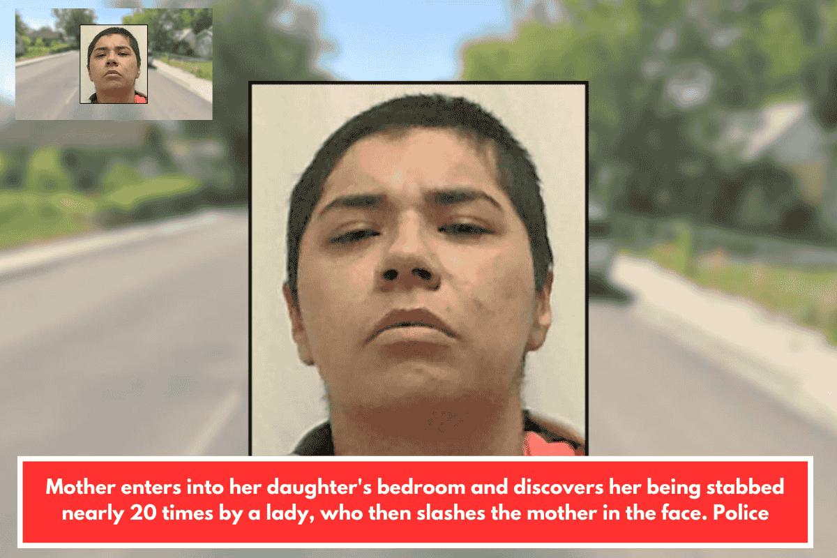 Mother enters into her daughter's bedroom and discovers her being stabbed nearly 20 times by a lady, who then slashes the mother in the face. Police