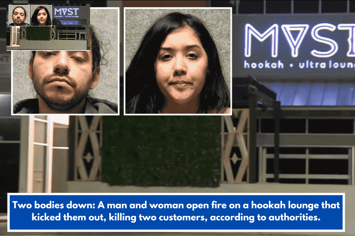 Two bodies down: A man and woman open fire on a hookah lounge that kicked them out, killing two customers, according to authorities.