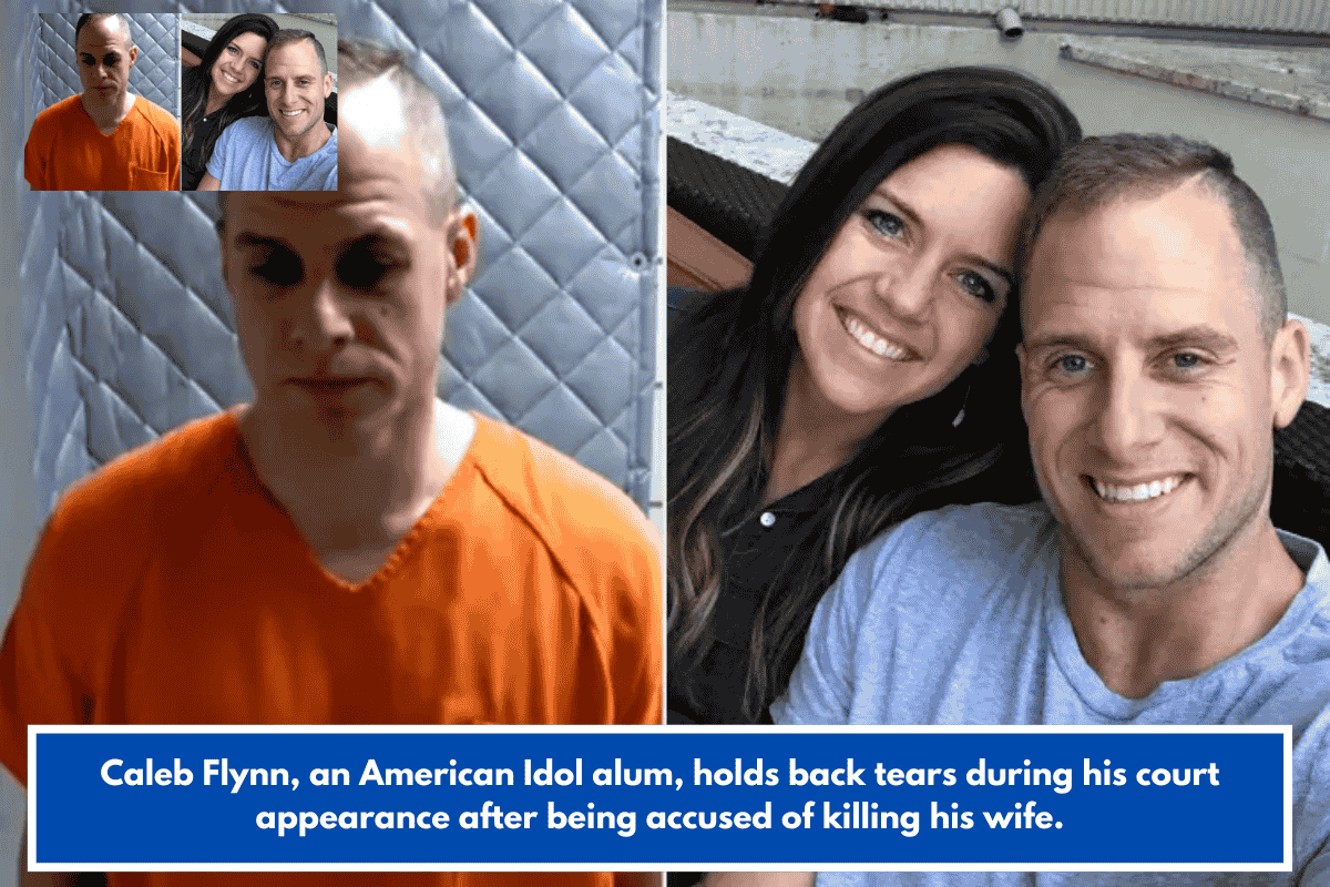 Caleb Flynn, an American Idol alum, holds back tears during his court appearance after being accused of killing his wife.