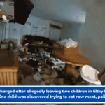 Woman charged after allegedly leaving two children in filthy home for days.' One child was discovered trying to eat raw meat, police say.