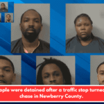 Five people were detained after a traffic stop turned into a chase in Newberry County.