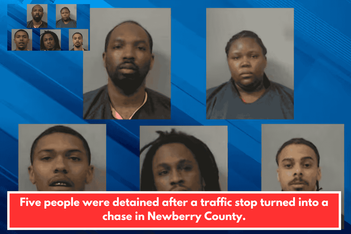 Five people were detained after a traffic stop turned into a chase in Newberry County.