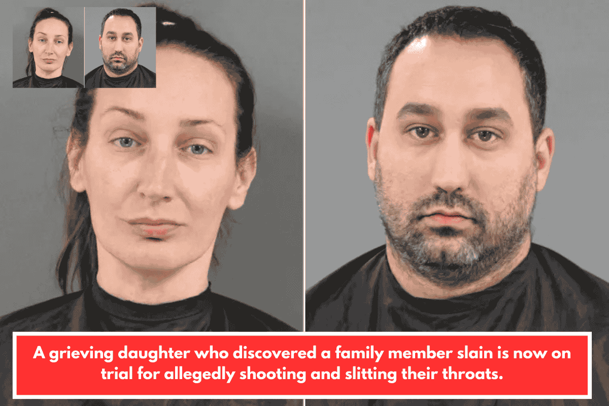 A grieving daughter who discovered a family member slain is now on trial for allegedly shooting and slitting their throats.