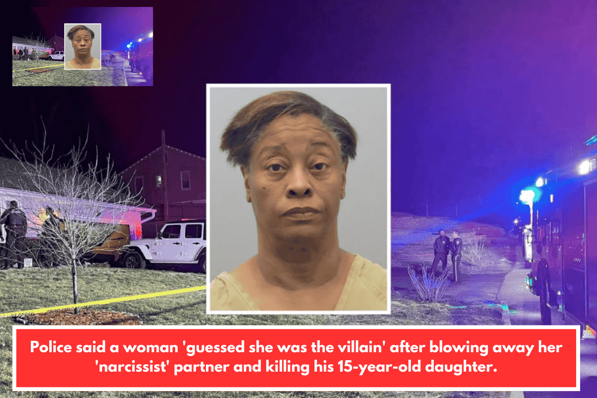 Police said a woman 'guessed she was the villain' after blowing away her 'narcissist' partner and killing his 15-year-old daughter.