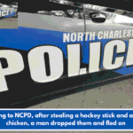 According to NCPD, after stealing a hockey stick and a rubber chicken, a man dropped them and fled on