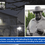 Cops say a minister was slain while defending his four-year-old granddaughter during a house invasion by adolescents pretending to be police officers.