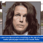 A newborn infant was discovered in a trash bag on the side of a road after its mother placed paper towels in her mouth. Police