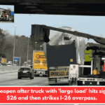 Lanes reopen after truck with 'large load' hits sign on I-526 and then strikes I-26 overpass.