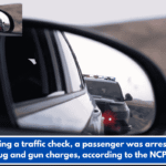 Following a traffic check, a passenger was arrested on drug and gun charges, according to the NCPD.