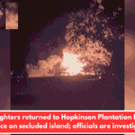 Firefighters returned to Hopkinson Plantation Road residence on secluded island; officials are investigating.