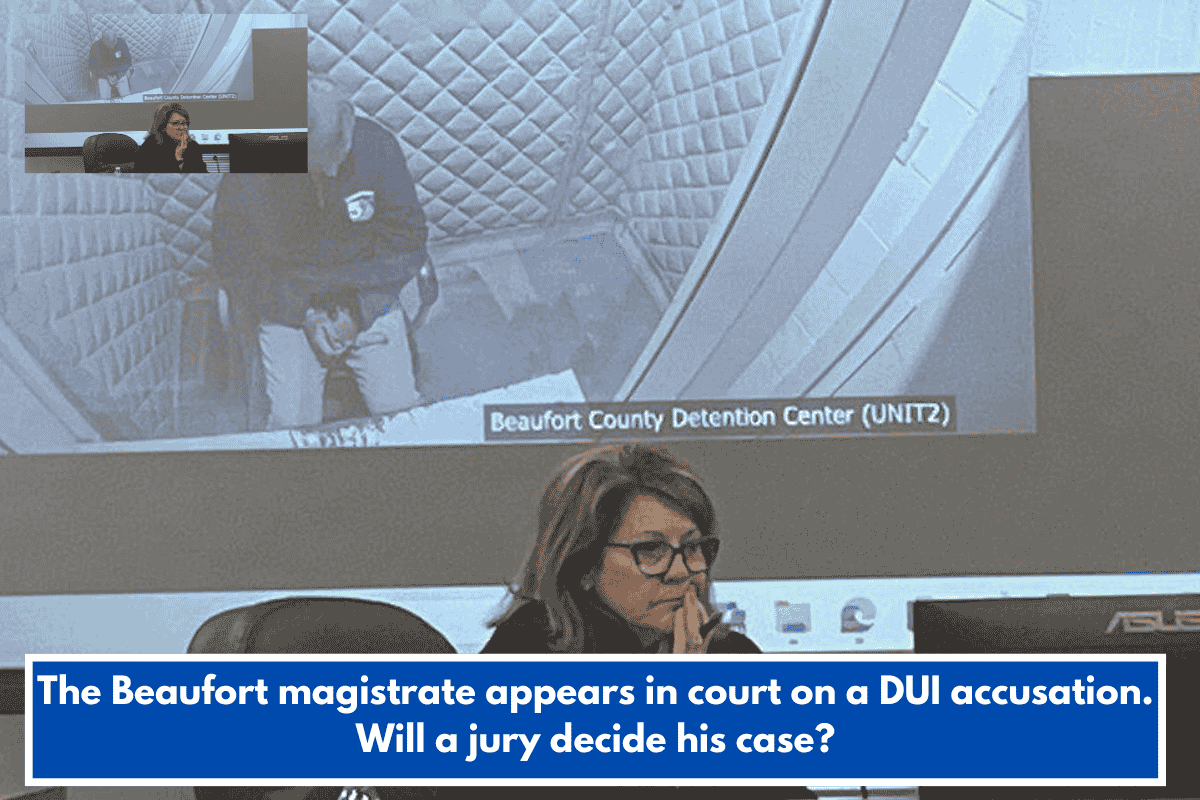 The Beaufort magistrate appears in court on a DUI accusation. Will a jury decide his case?