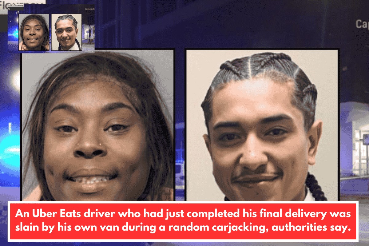 An Uber Eats driver who had just completed his final delivery was slain by his own van during a random carjacking, authorities say.