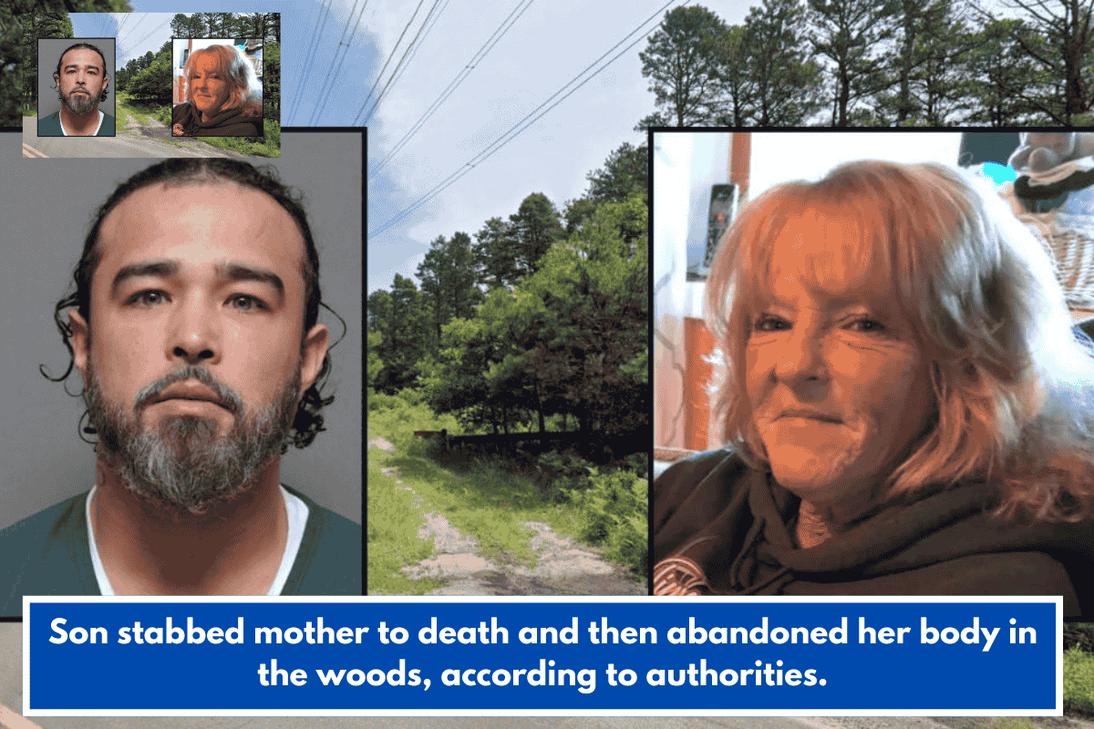 Son stabbed mother to death and then abandoned her body in the woods, according to authorities.