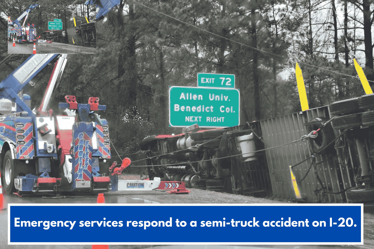 Emergency services respond to a semi-truck accident on I-20.
