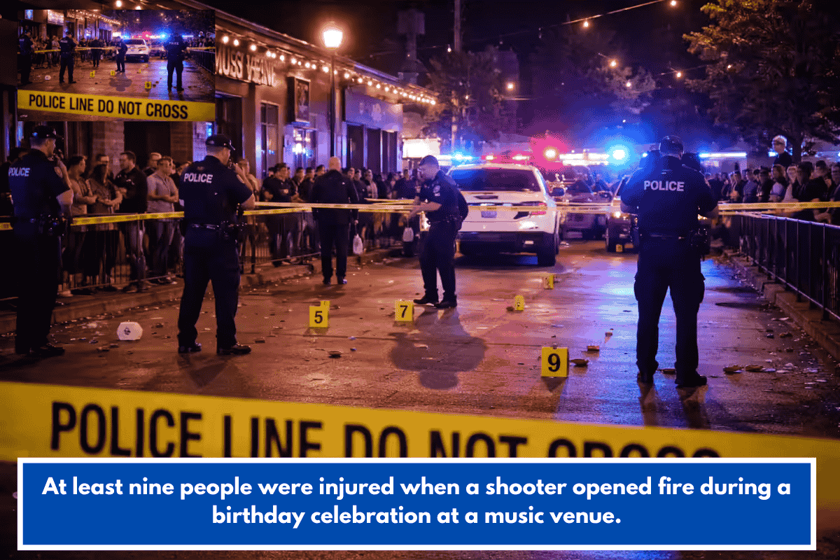 At least nine people were injured when a shooter opened fire during a birthday celebration at a music venue.