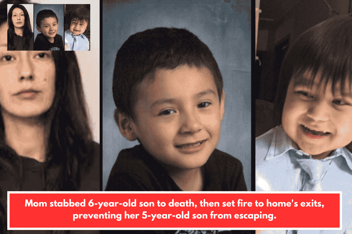 Mom stabbed 6-year-old son to death, then set fire to home's exits, preventing her 5-year-old son from escaping.