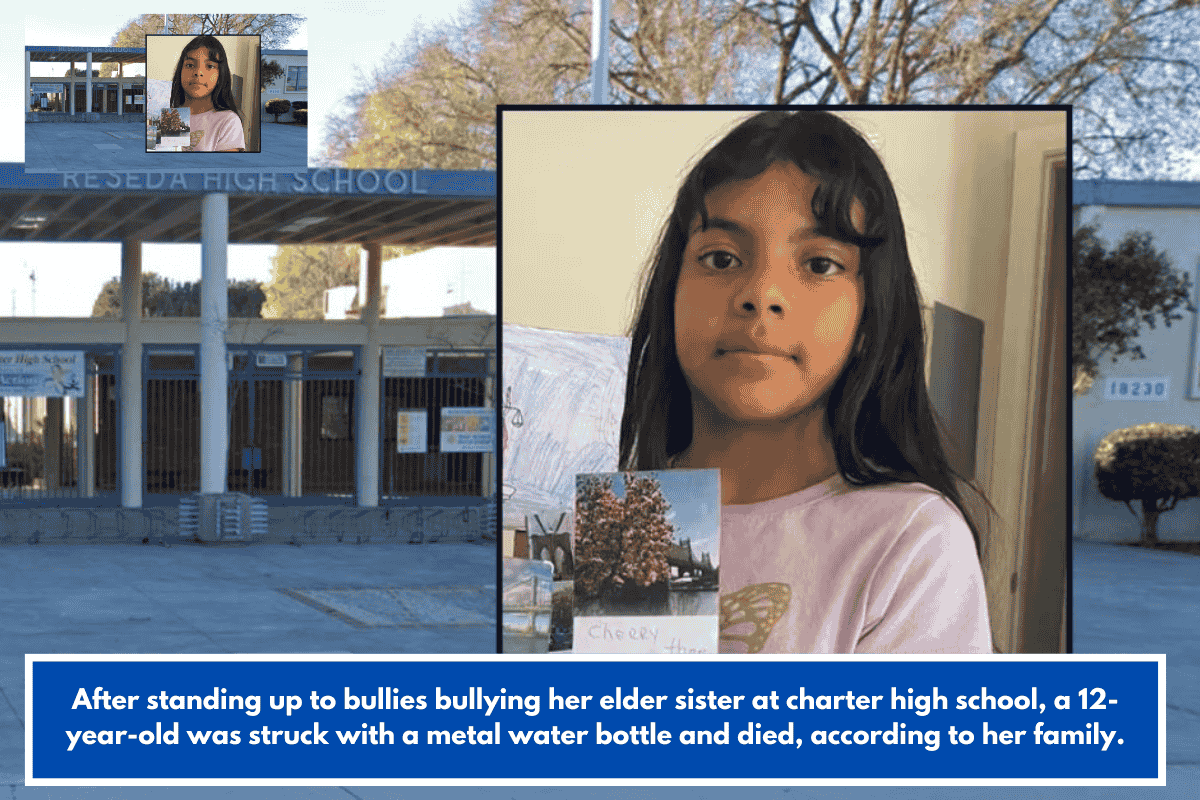 After standing up to bullies bullying her elder sister at charter high school, a 12-year-old was struck with a metal water bottle and died, according to her family.