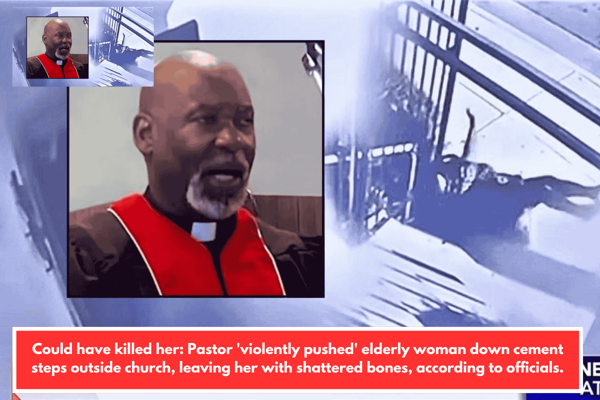 Could have killed her: Pastor 'violently pushed' elderly woman down cement steps outside church, leaving her with shattered bones, according to officials.