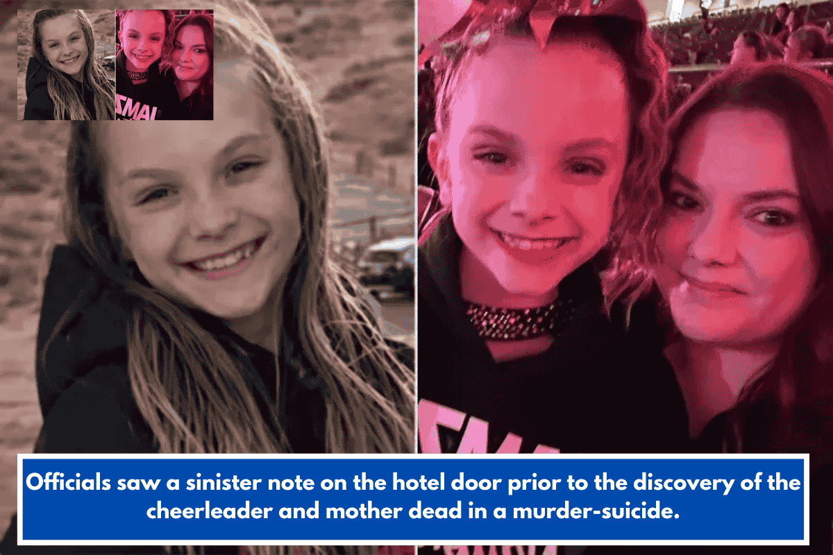Officials saw a sinister note on the hotel door prior to the discovery of the cheerleader and mother dead in a murder-suicide.