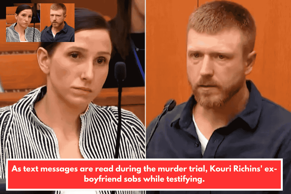 As text messages are read during the murder trial, Kouri Richins' ex-boyfriend sobs while testifying.