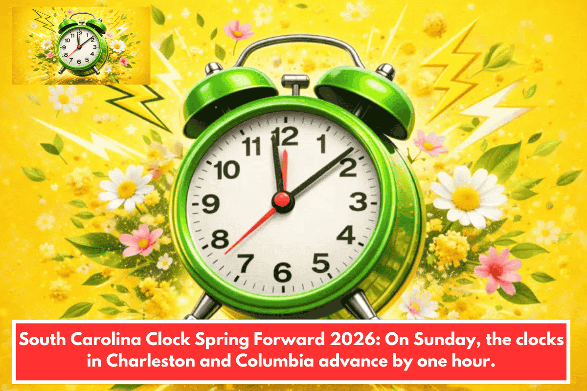 South Carolina Clock Spring Forward 2026: On Sunday, the clocks in Charleston and Columbia advance by one hour.