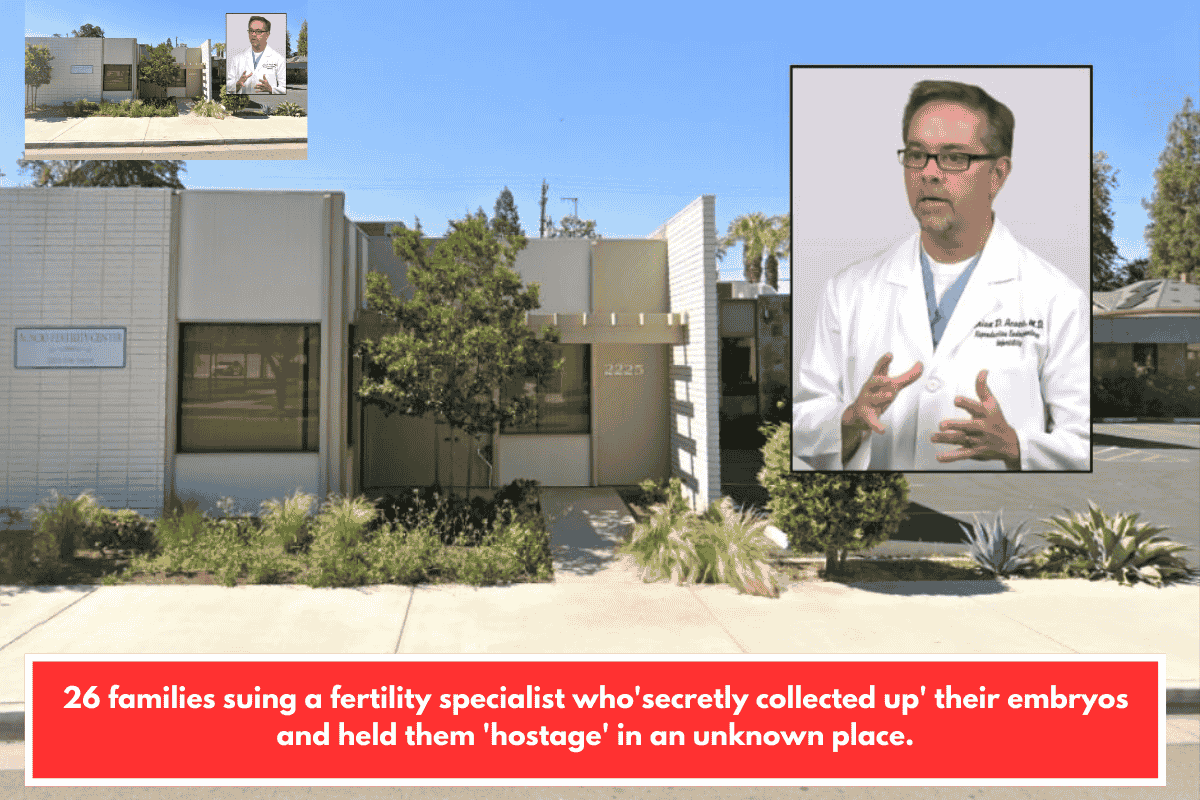 26 families suing a fertility specialist who'secretly collected up' their embryos and held them 'hostage' in an unknown place.