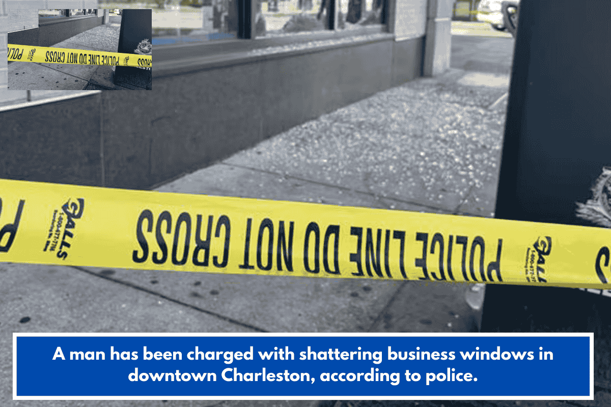 A man has been charged with shattering business windows in downtown Charleston, according to police.