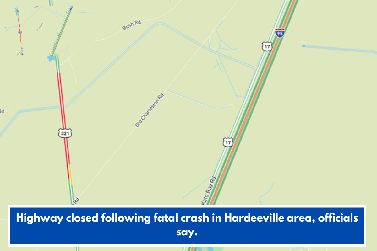 Highway closed following fatal crash in Hardeeville area, officials say.