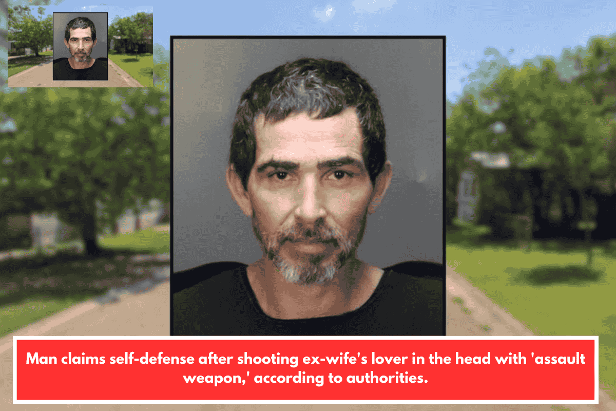 Man claims self-defense after shooting ex-wife's lover in the head with 'assault weapon,' according to authorities.