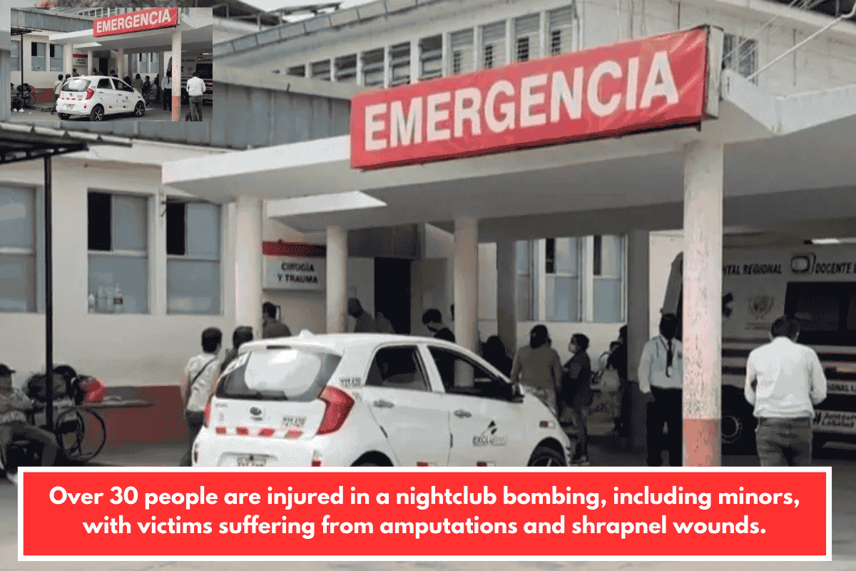 Over 30 people are injured in a nightclub bombing, including minors, with victims suffering from amputations and shrapnel wounds.