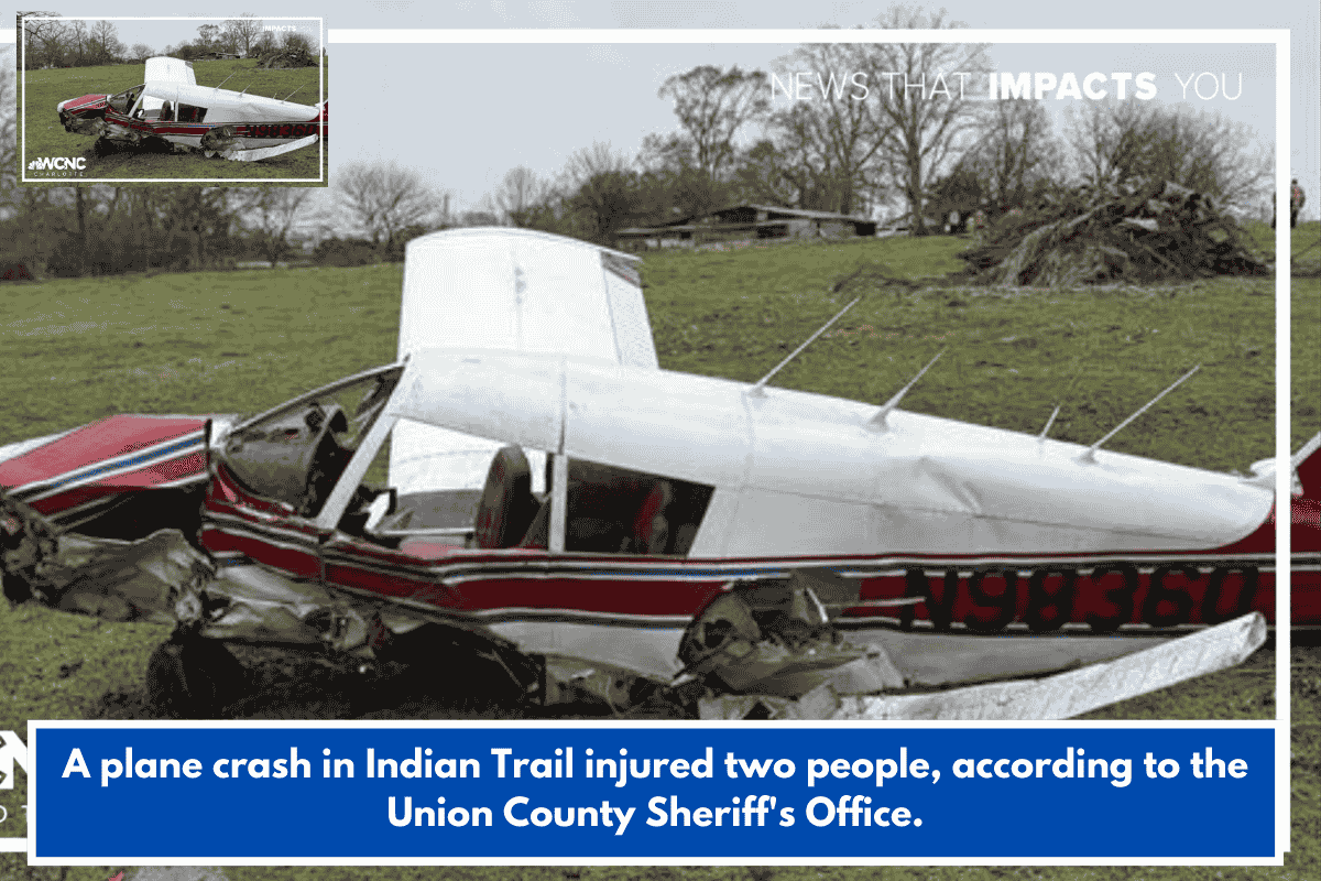 A plane crash in Indian Trail injured two people, according to the Union County Sheriff's Office.