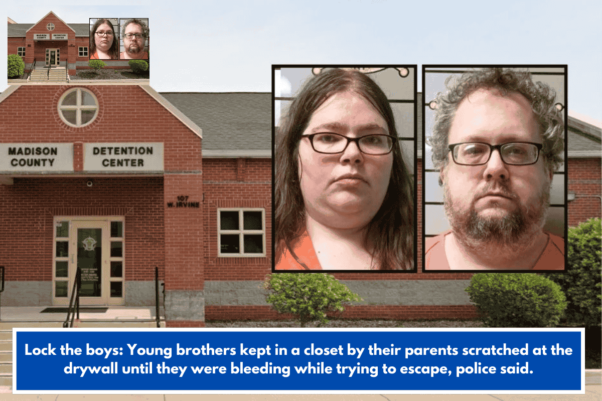 Lock the boys: Young brothers kept in a closet by their parents scratched at the drywall until they were bleeding while trying to escape, police said.